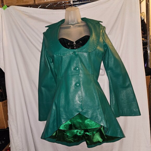 NEW Dead Stock Green Leather Coat/Jacket S/M FIT AND FLAIR - Picture 10 of 16
